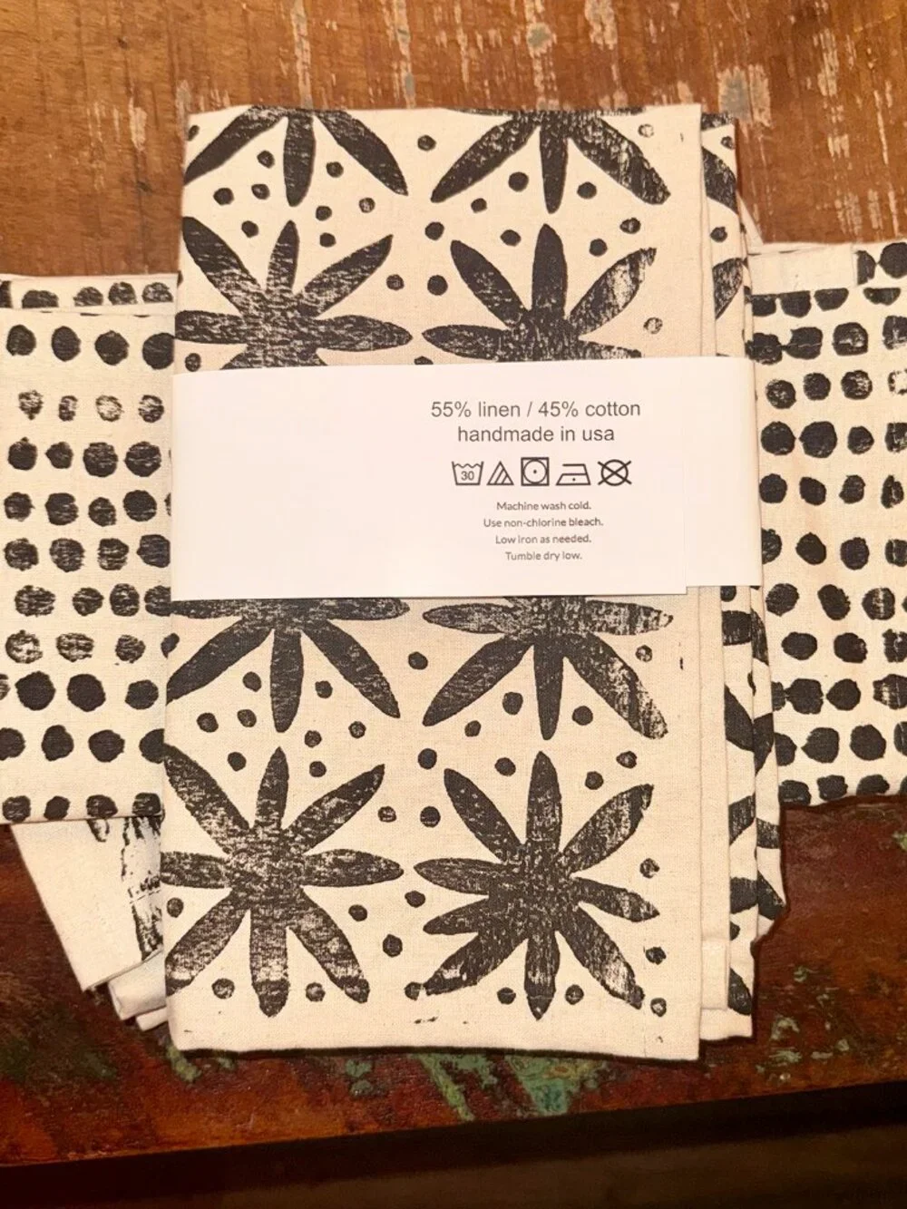 JULIE PEACH Blockprint Napkins Black and White (3 Pairs)